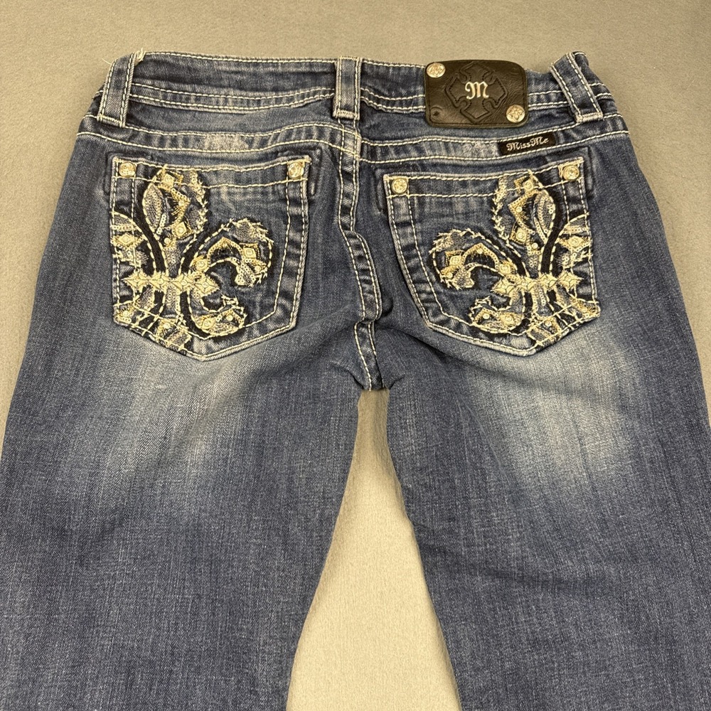 Miss Me Jeans Womens 28 Fleur De Lis BOOTCUT EMBROIDERED RHINESTONES